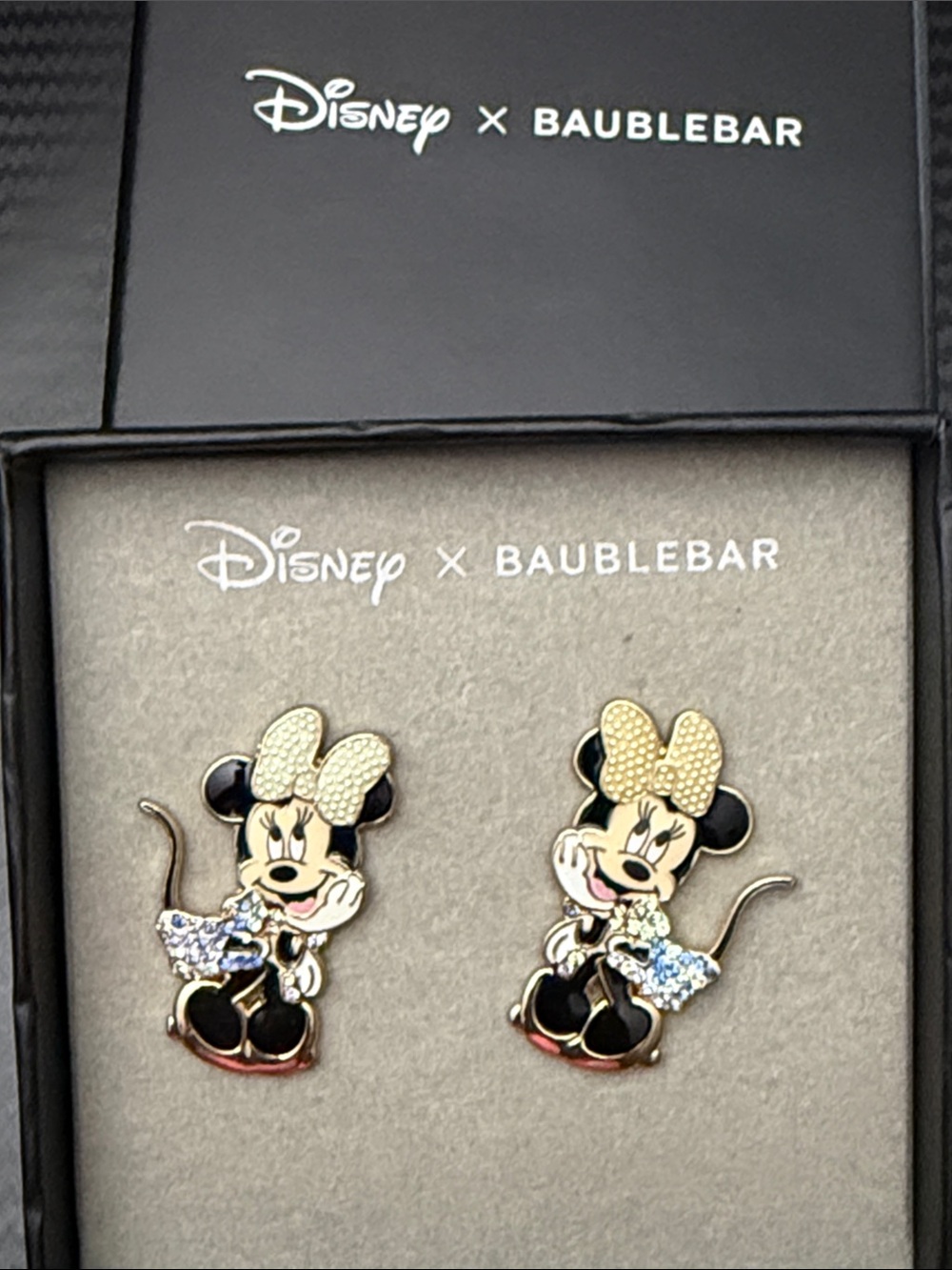 BaubleBar Disney Minnie Mouse Gold and Black Crystal Stud Earrings